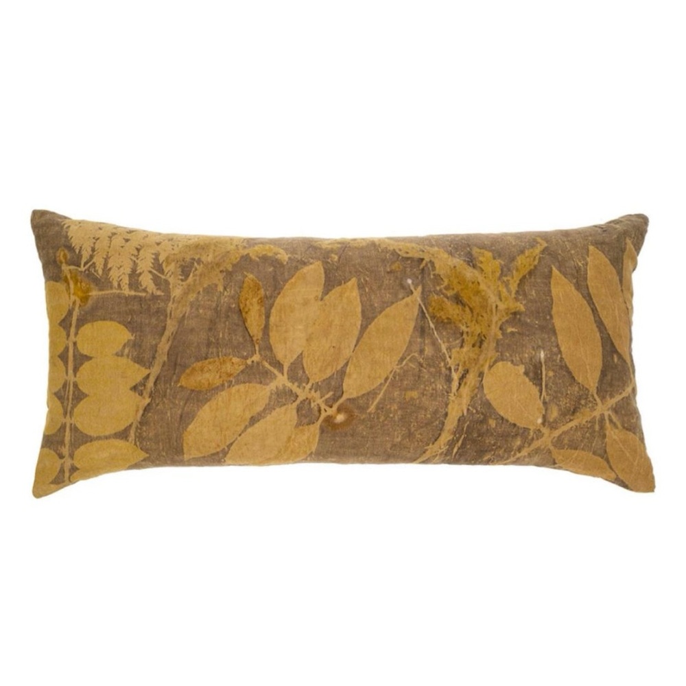 indaba Linen Eco Print Lumbar Pillow Earth Tone with feather insert - NWT - Picture 2 of 13